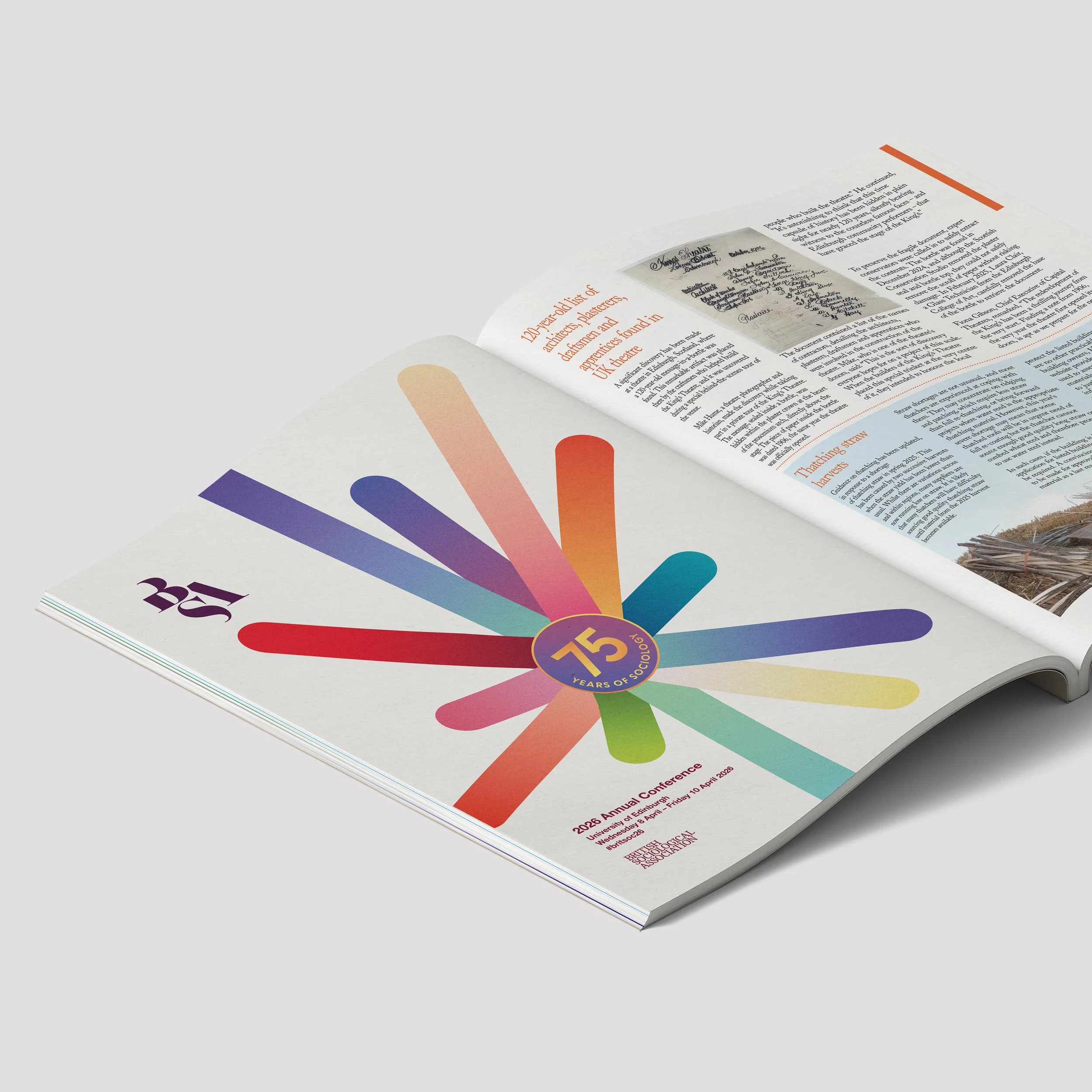 A photo of a magazine with a full page advert showcasing the BSA 2026 Annual Conference