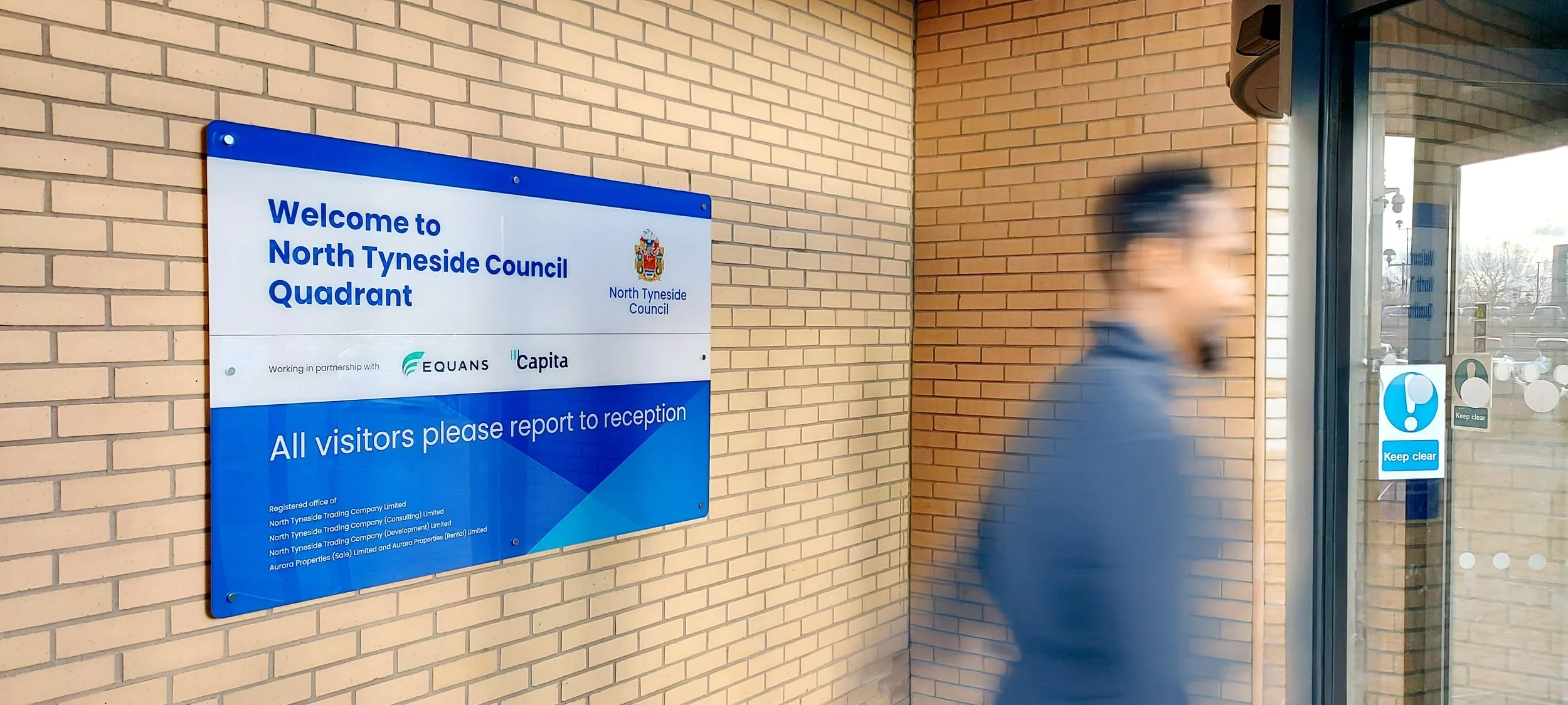 A photo showing the entrance sign for the North Tyneside Council offices at Quadrant