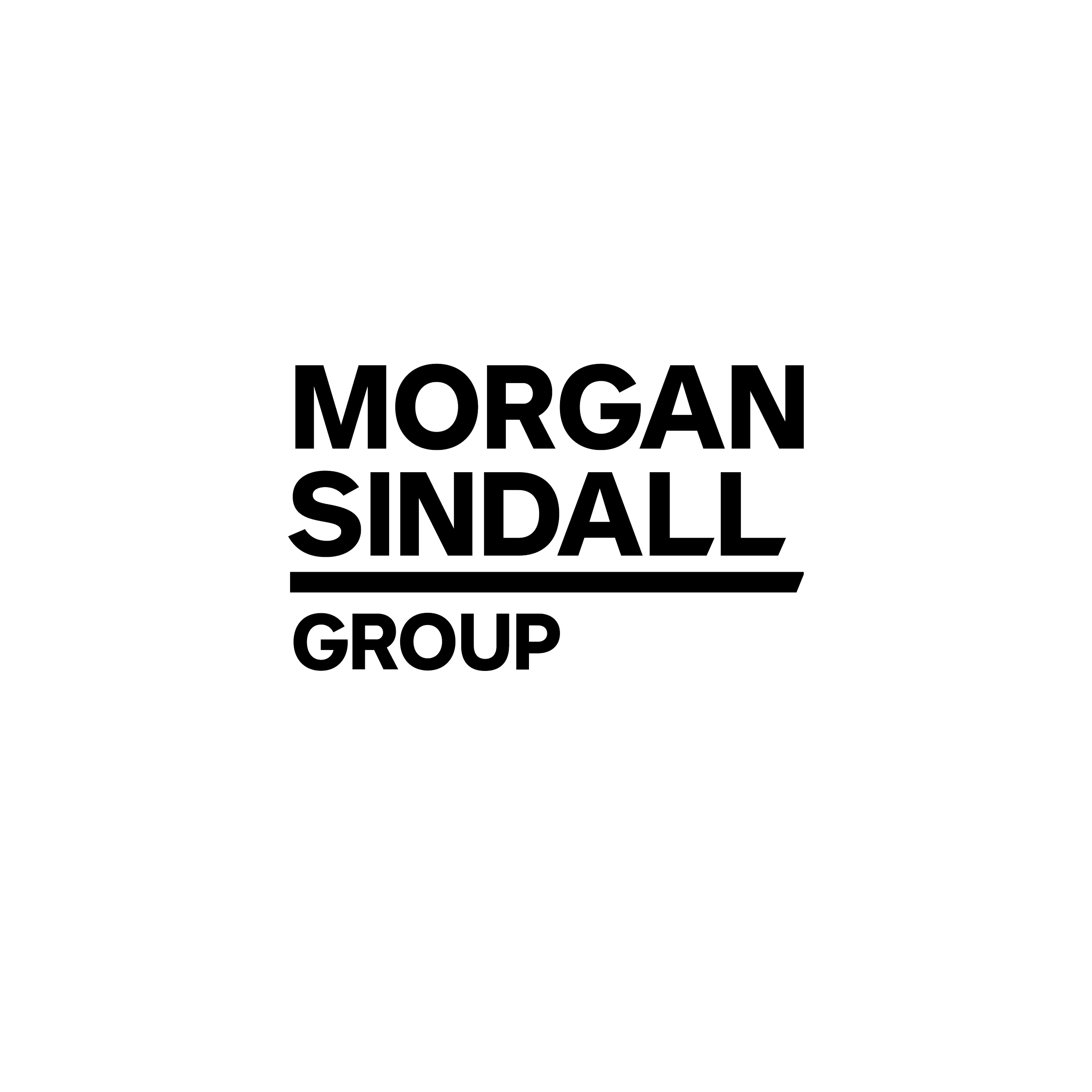 Text logo with the words 'Morgan Sindall Group' in black and white, outlined font on a black background.