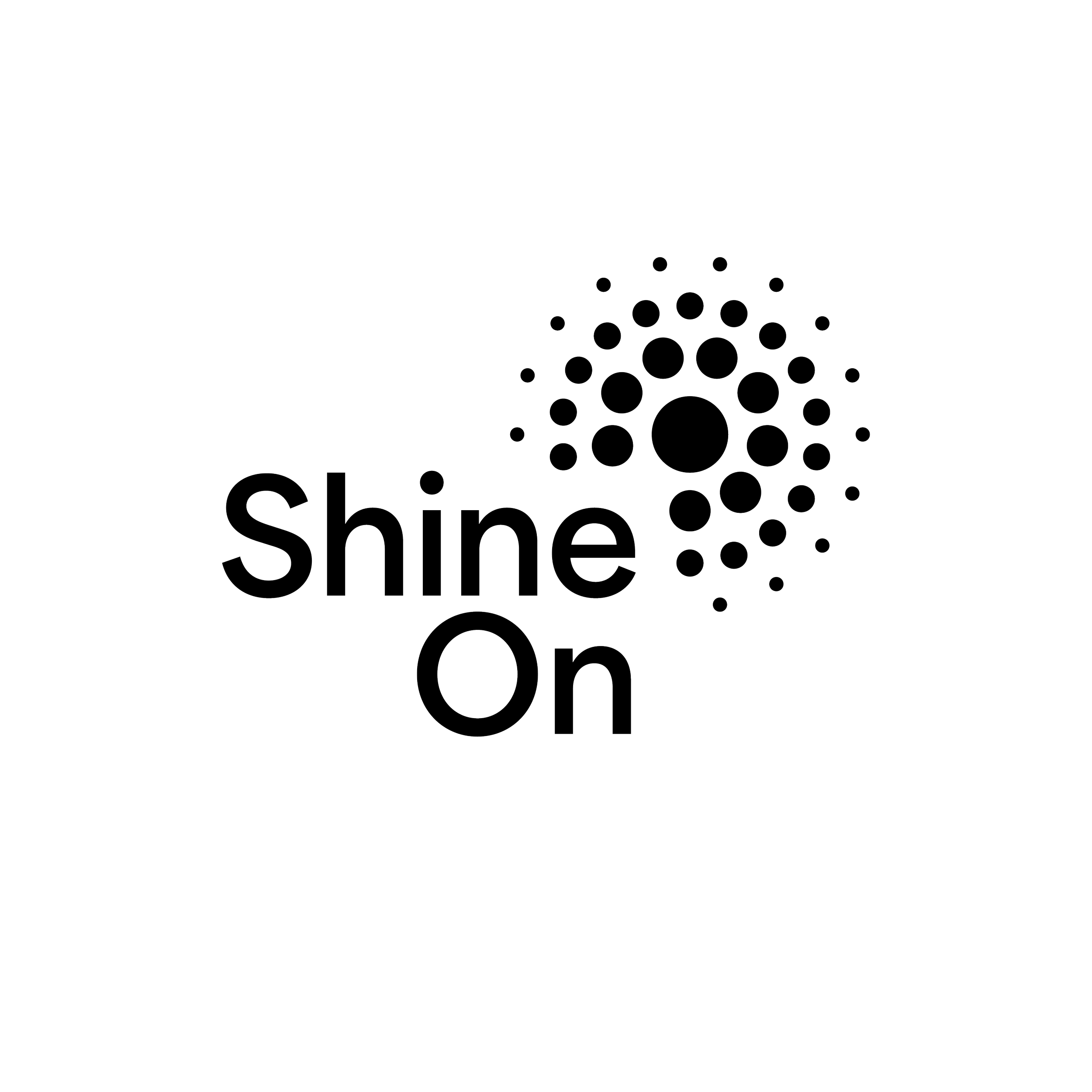 Black background with the words 'Shine On' in large, outlined letters, surrounded by a pattern of circles representing bubbles or sparkles.