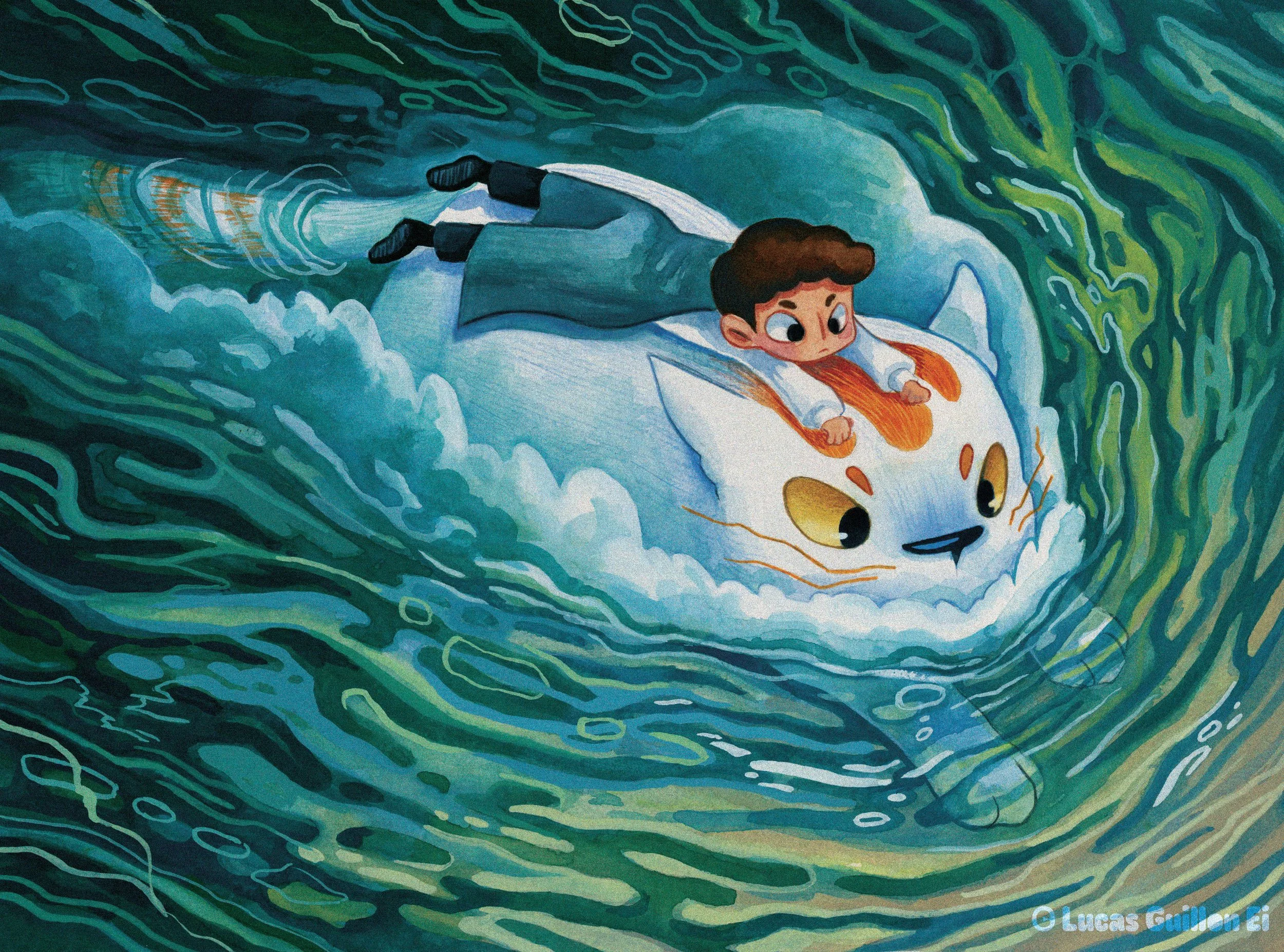 Chipie et Léo dans l'eau