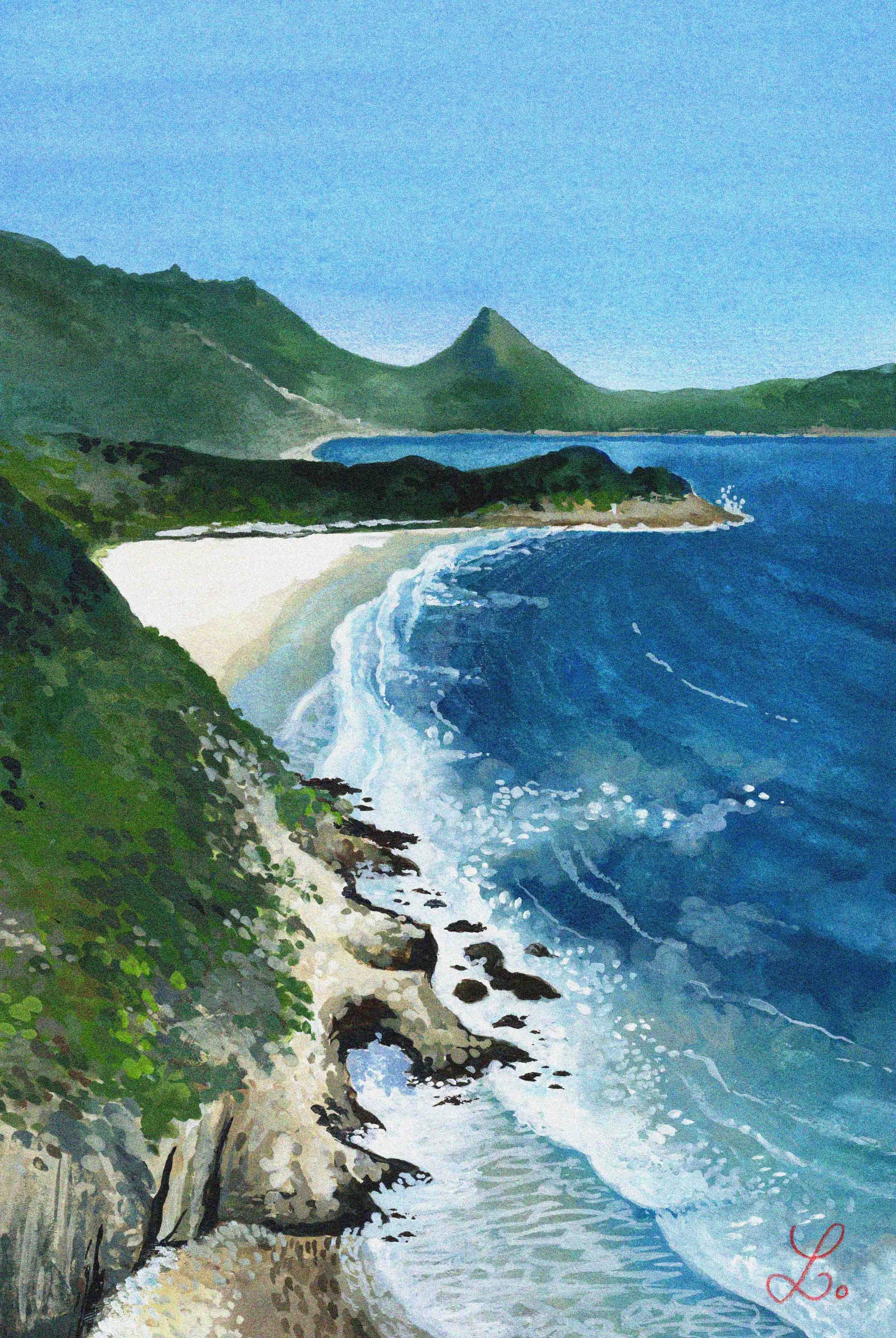 Oeuvre Originale - Paysage Côtier Sauvage de Hongkong