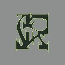 Abstract green graffiti-style design on a gray background