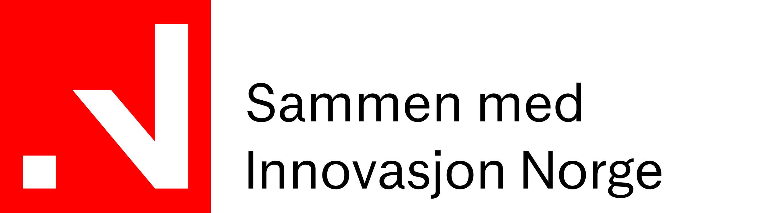 Logo with a white arrow on a red background and the text 'Together with Innovation Norway'.