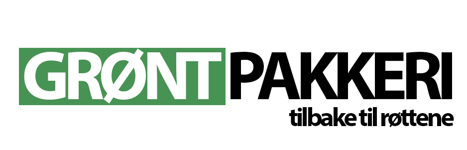 Logo with the text "Green Packages" in green and black, and below the text "back to the roots".