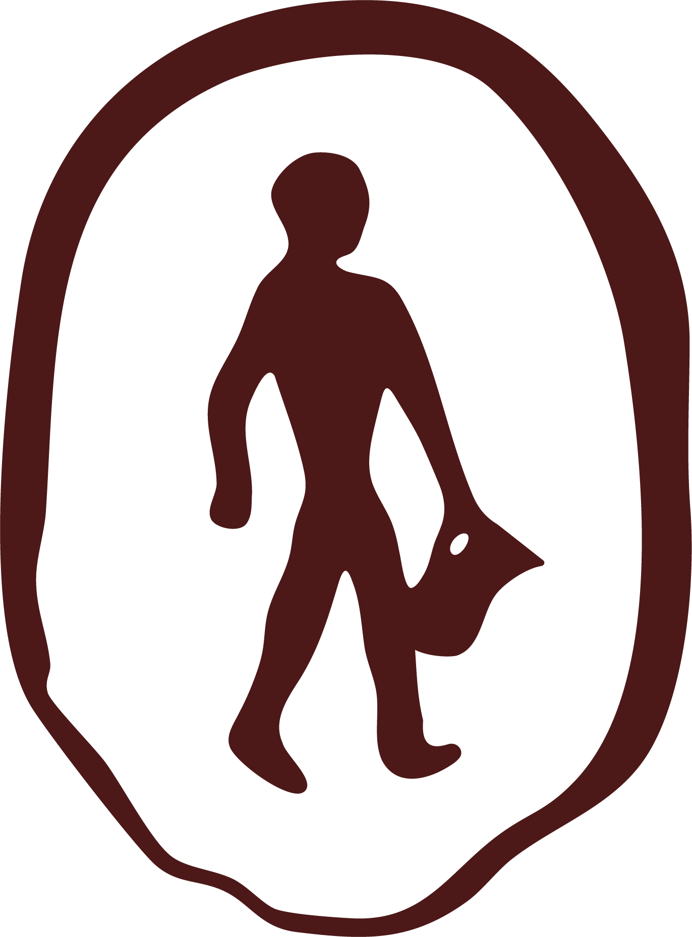 A brand icon for Body - Illustration of a brown silhouette of a person carrying a jug, enclosed in a brown irregular oval outline.