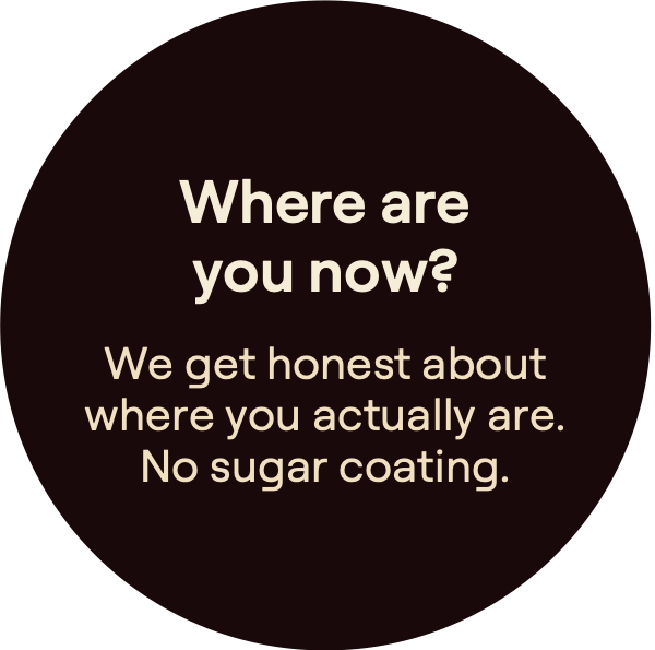 Where are you now? We get honest aboutwhere you actually are.No sugar coating.
