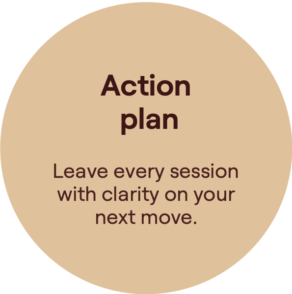 Actionplan. Leave every session with clarity on your next move.