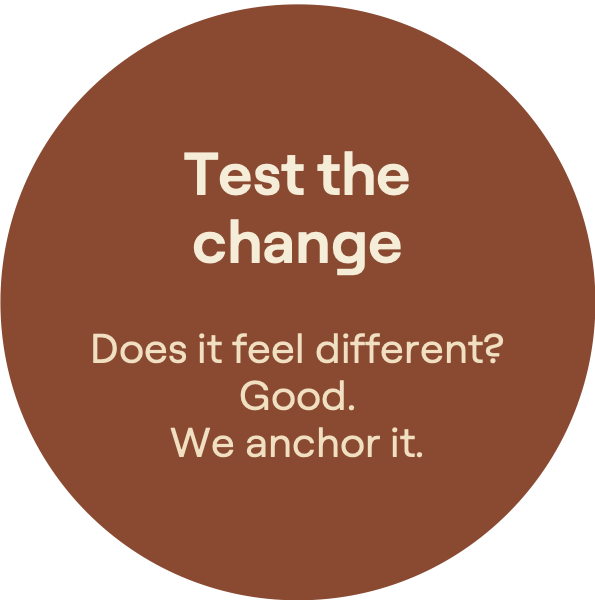 Test the change. Does it feel different? Good. We anchor it.