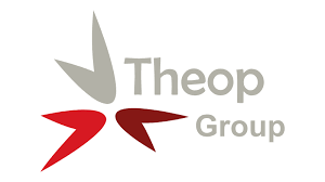 Logo du groupe Theop, avec un symbole abstrait et le texte 'Theop Group'
