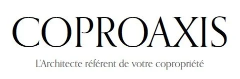 Logo de Coproaxis avec le slogan 'L'Architecte référent de votre copropriété'
