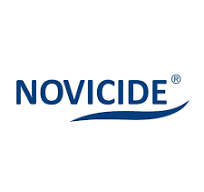 Novicide logo with blue text and a wave underline