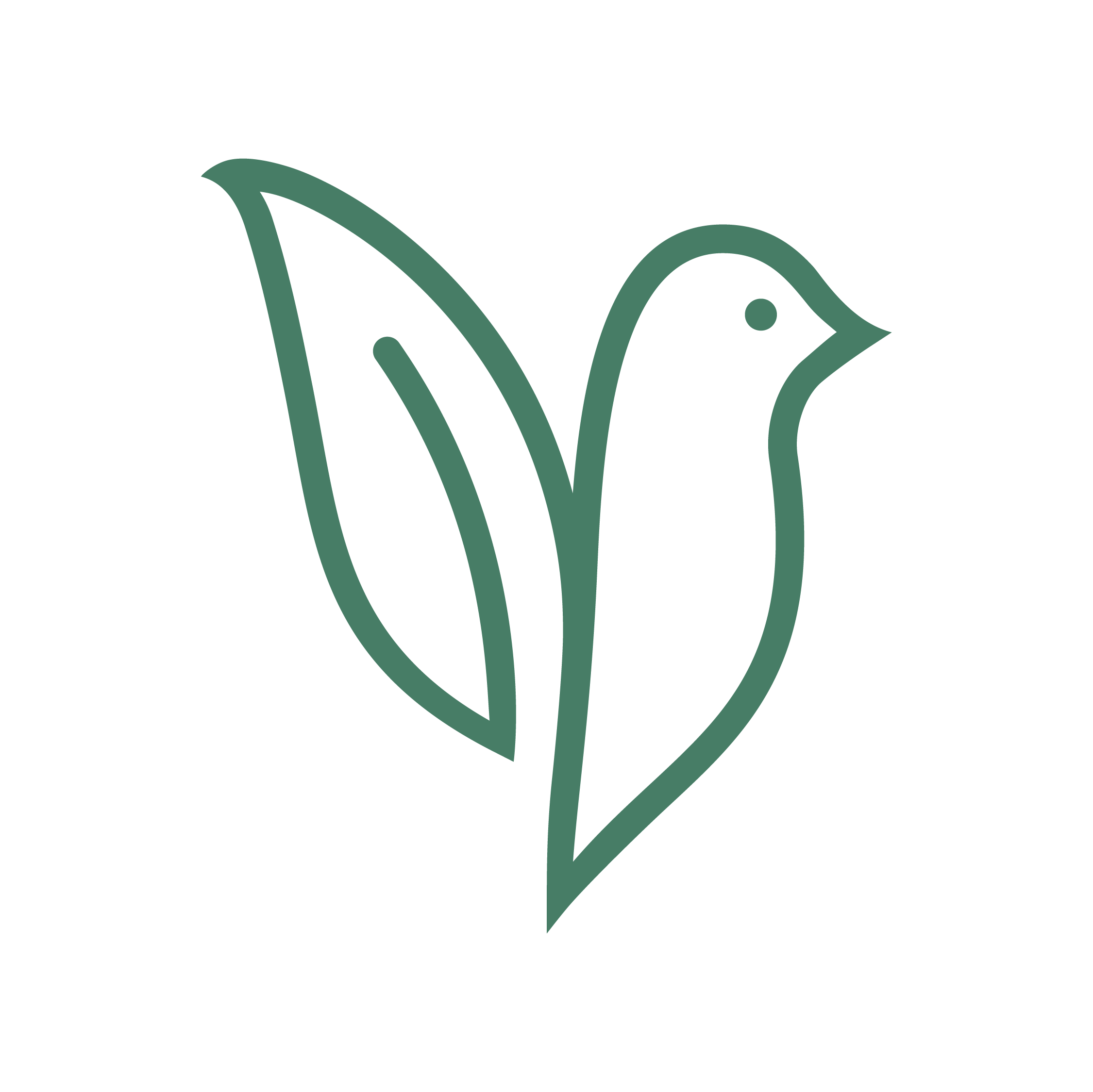 Minimalist outline of a bird with a leaf integrated into its body, symbolizing nature or eco-friendly concepts.