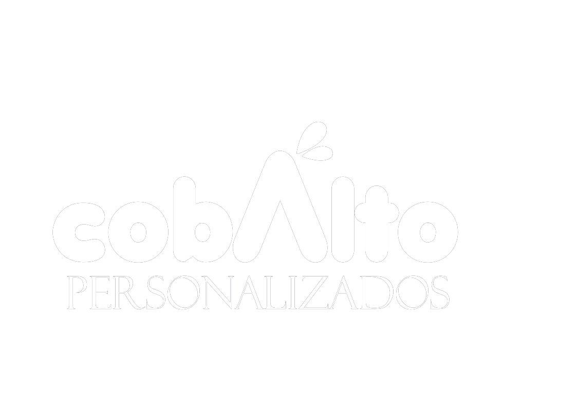 Cobalto Personalizados logo with stylized text and a small leaf above the 'A' on a black background.