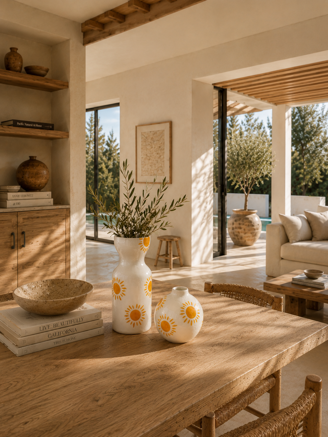 Vase solaire portugais en céramique dans un intérieur méditerranéen lumineux