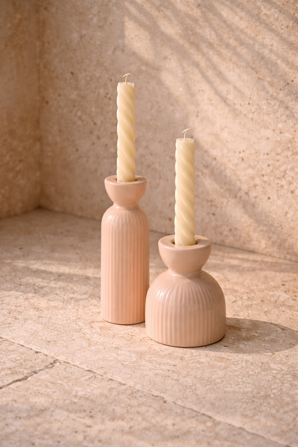 bougeoir-duo-ceramique-rose-poudre-travertin