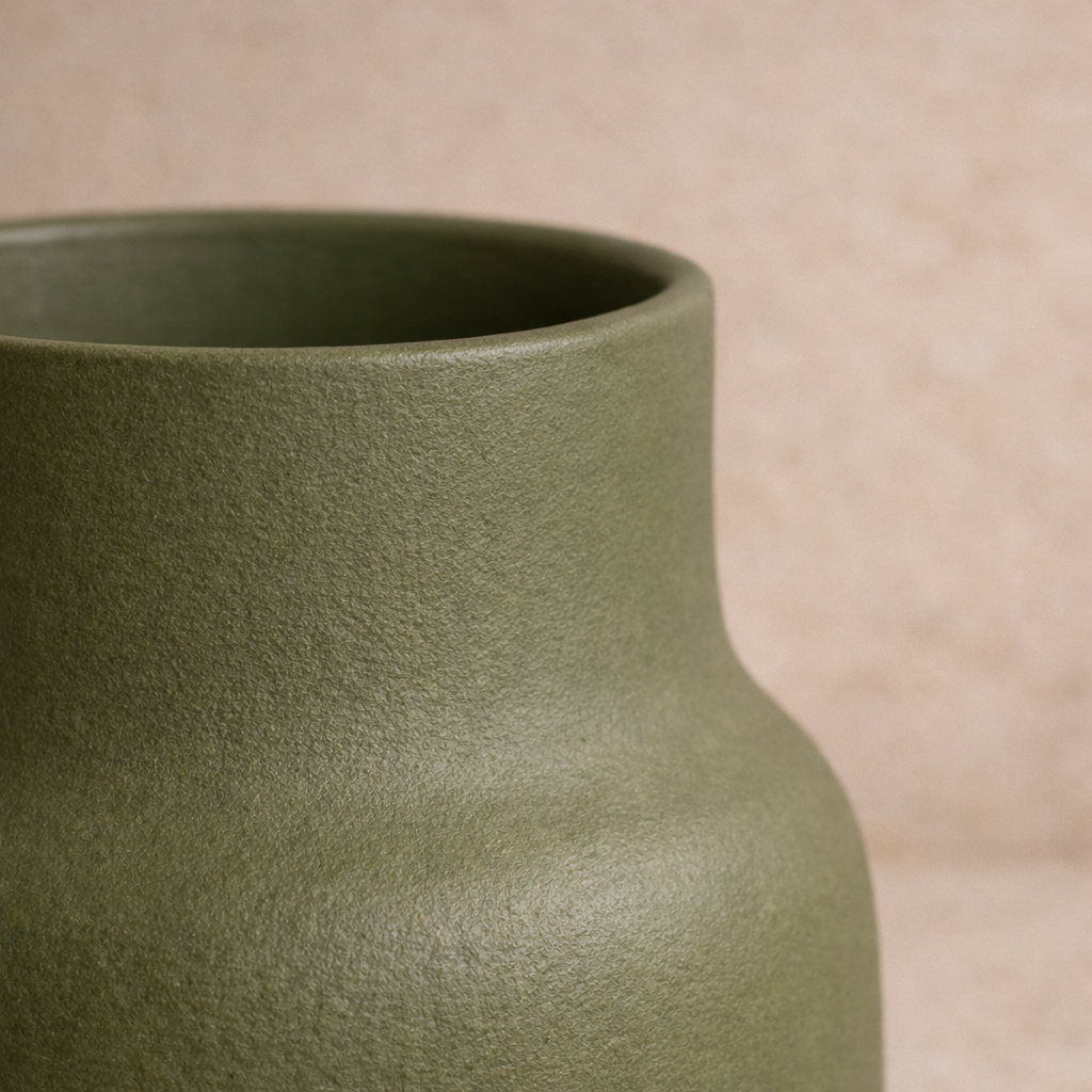 Vase Alba Olive en céramique portugaise forme large vue de face