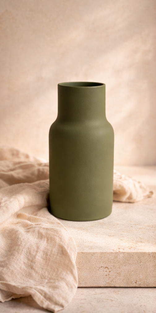 Vase en céramique portugaise Solea Olive vert fait main