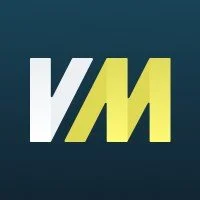 Logo with white and yellow letters 'VM' on a dark background