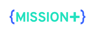 The word 'MISSION+' in teal and green text enclosed in curly brackets and brackets