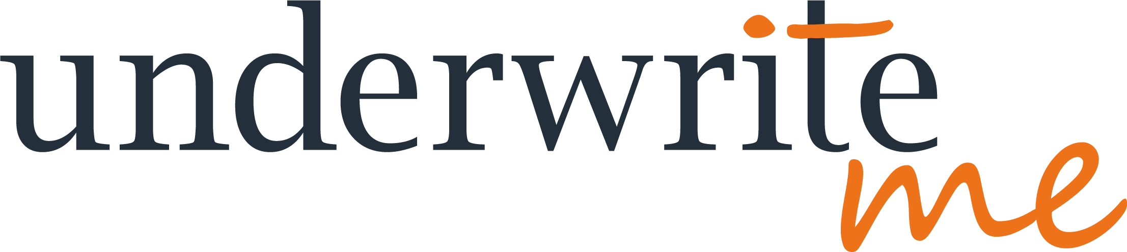 Graphic with the words 'underwrite me' in blue and orange text.