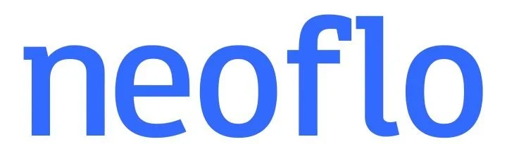 The word 'neoflo' written in blue lowercase letters.
