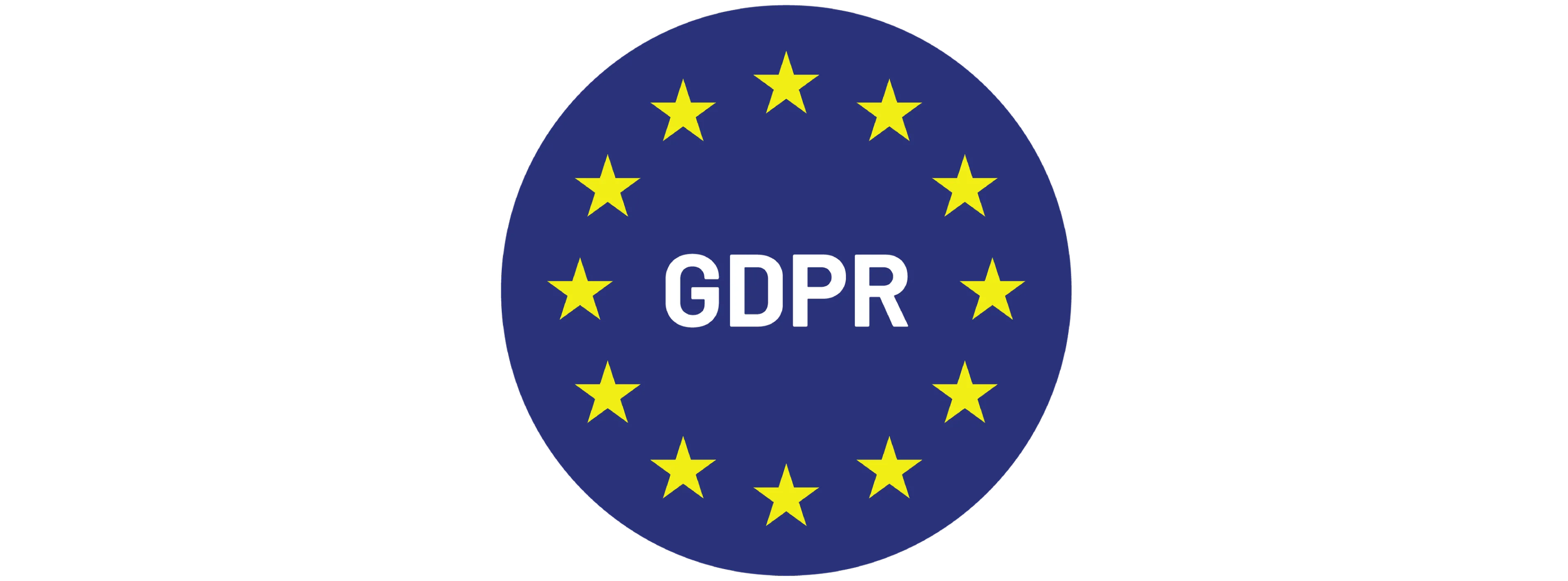 A circular European Union flag with yellow stars on a blue background, with the white text 'GDPR' in the center.