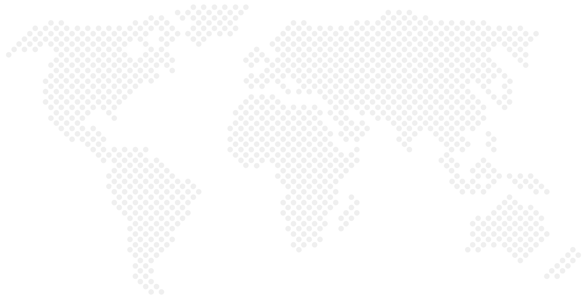 Dotted map of the world with continents outlined in white on a black background.