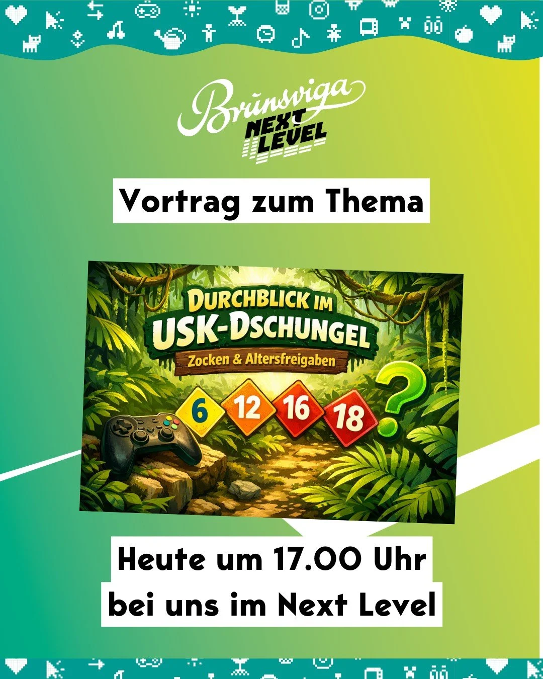 Heute gibt es den ersten Elterntalk bei uns. Ein Vortrag zum Thema "USK und Altersfreigabe". Kommt vorbei, h&ouml;rt zu und lasst uns ins Gespr&auml;ch kommen.