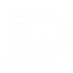 Illustration of a construction worker among buildings and a gear, representing construction or engineering