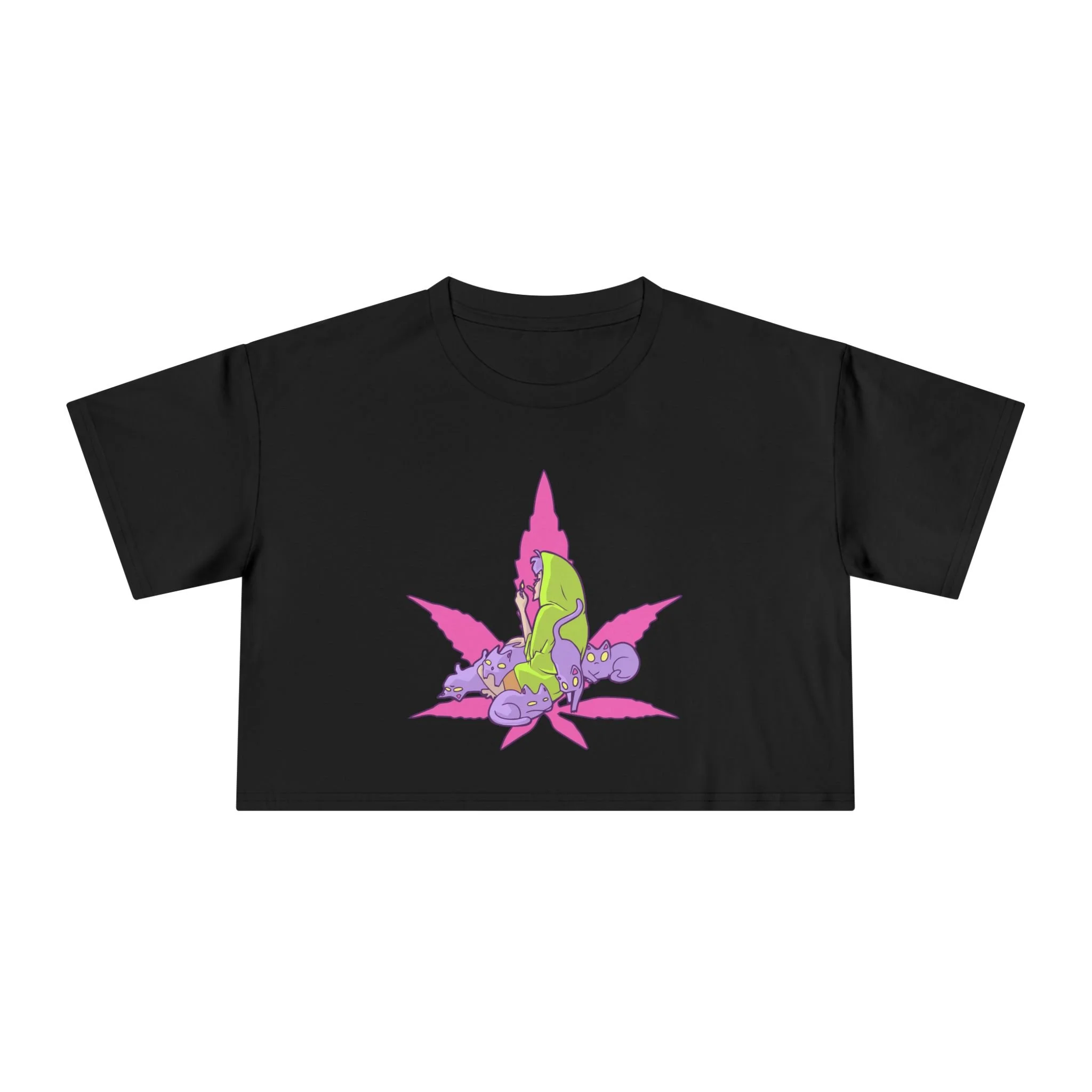 Women’s Crop Tee — Neon Cannabis Leaf & Chill Graphic