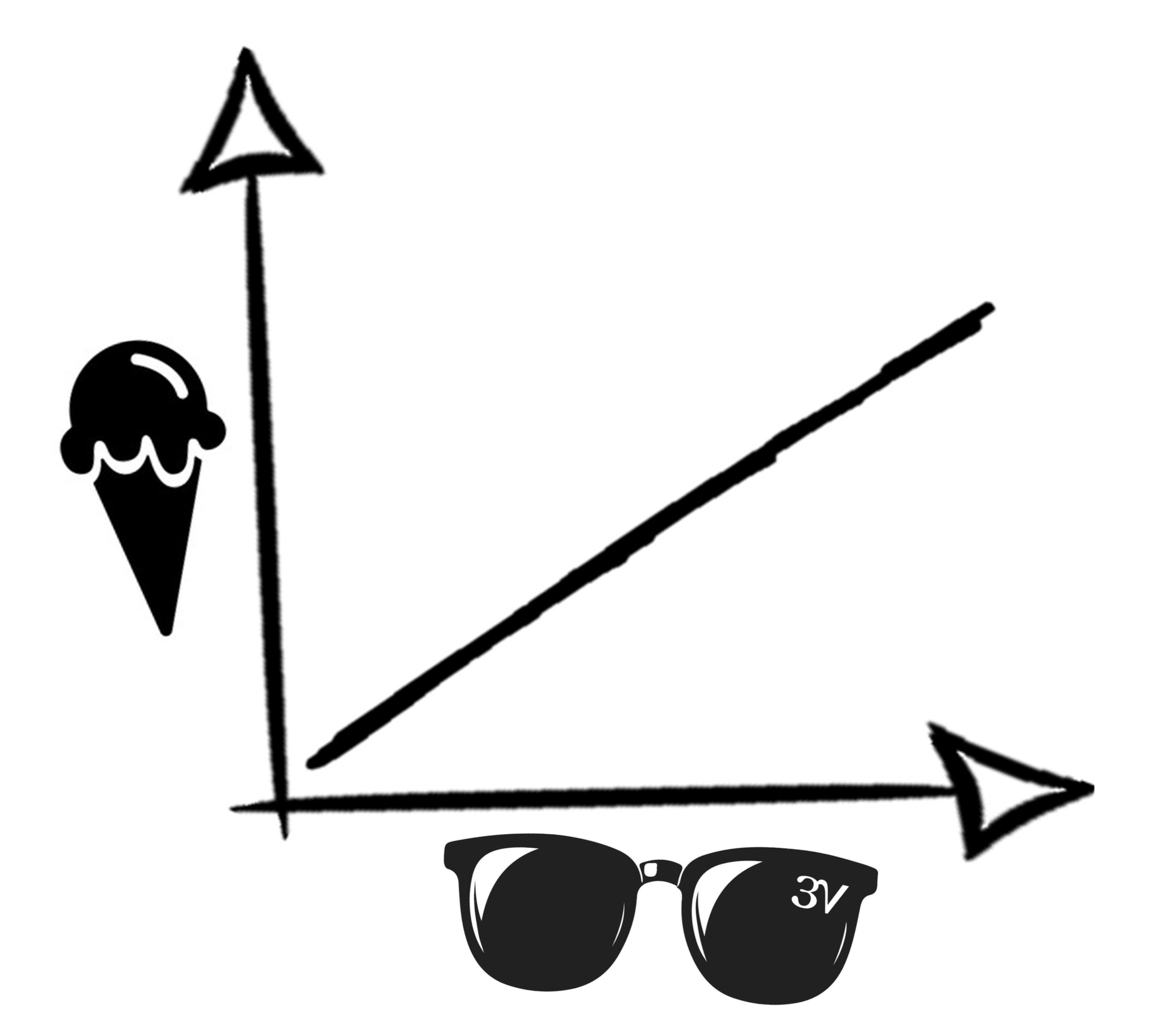 A black line graph with ice cream cone and sunglasses icons, showing a positive trend.
