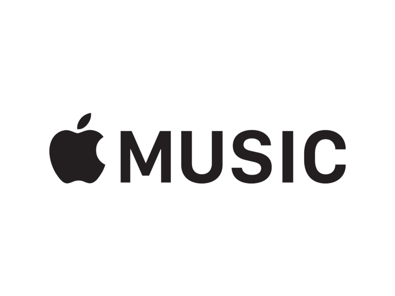 Apple Music logo in black with a stylized apple icon and the word "MUSIC" beside it.
