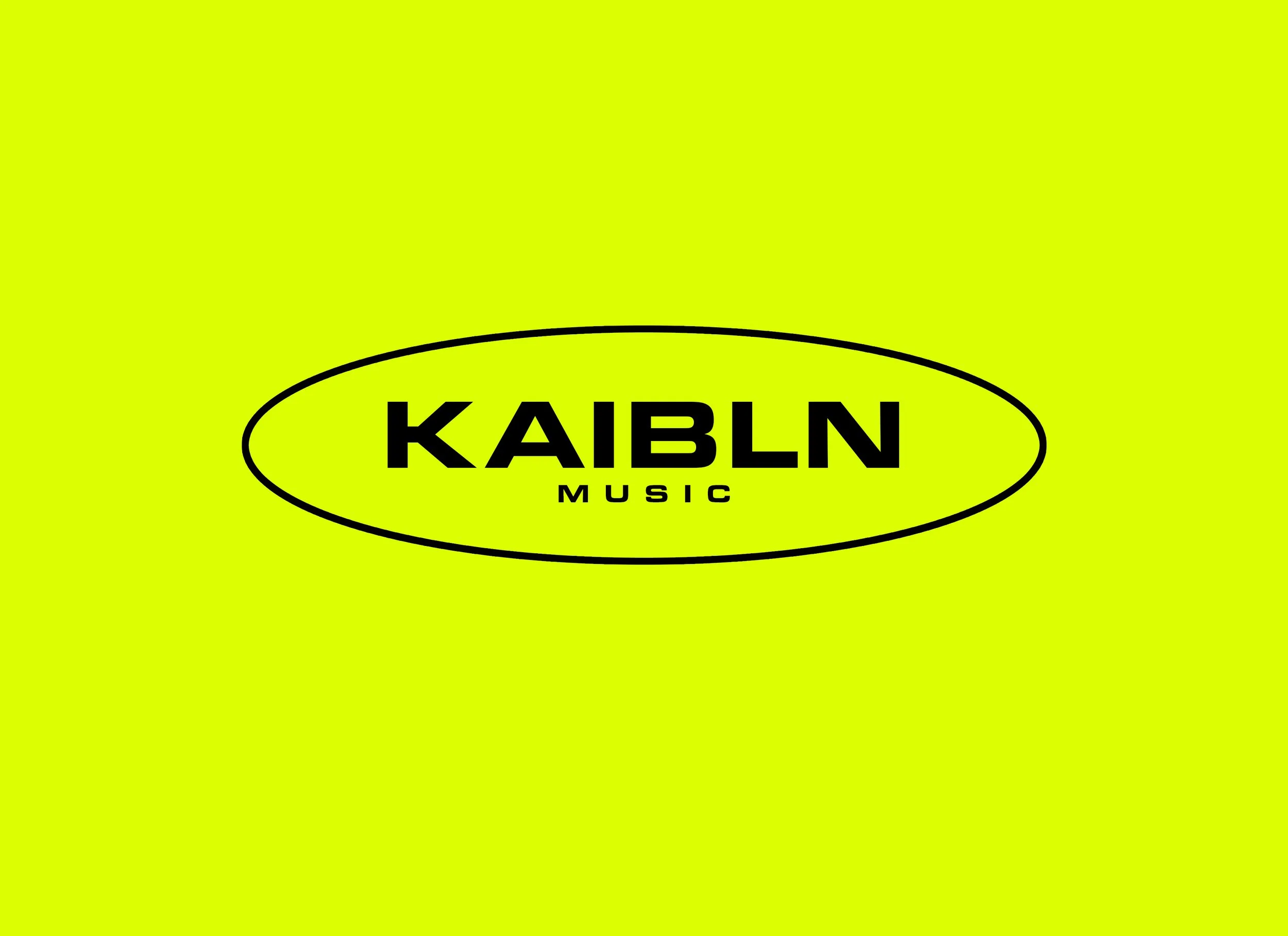 Bright yellow background with black text reading 'KAIBLN MUSIC' inside an oval shape.