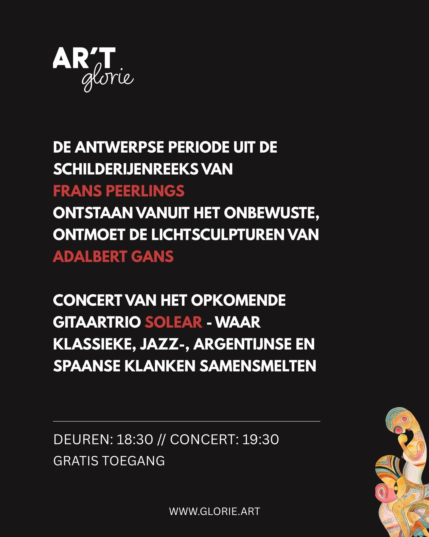 Duo-expositie - Droombeelden ☁️ 

Schilderijen van Frans Peerlings
Lichtsculpturen van @adalbertgans 
Live concert door @solear_music 

Vrijdag 20 maart - gratis toegang!

We verwelkomen je graag ~

#artglorie #visitantwerp #expositie #kunstinantwerp