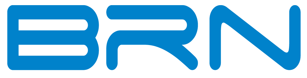 Logo con la parola 'BRN' in blu su sfondo bianco