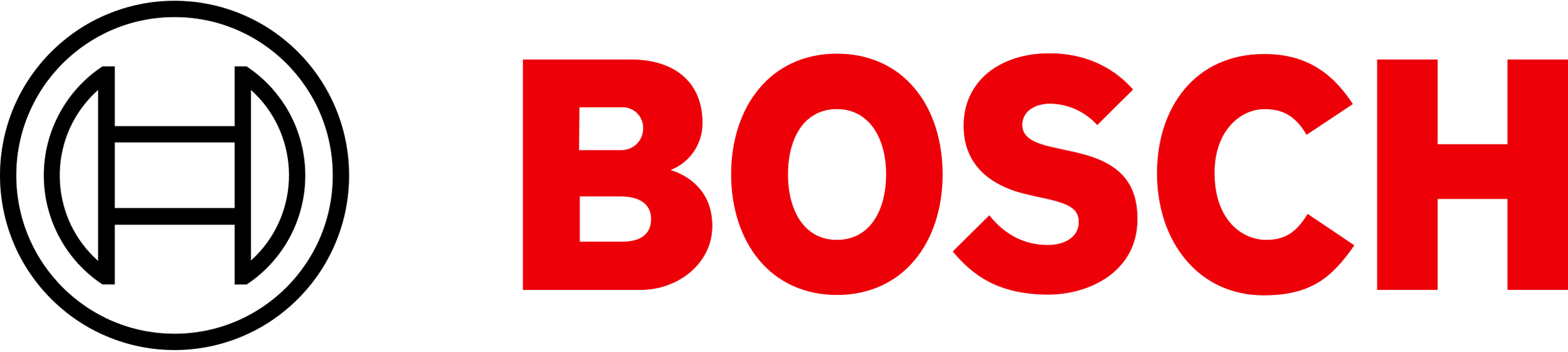 Logo di Bosch con testo in bianco e rosso su sfondo nero.