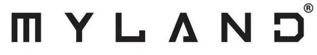 Logo con la scritta 'MYLAND' in carattere moderno e stilizzato