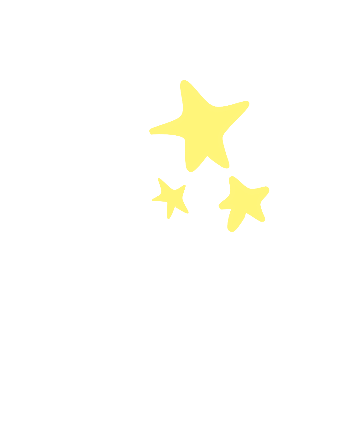 Dessins de trois étoiles jaunes de différentes tailles sur un fond noir.