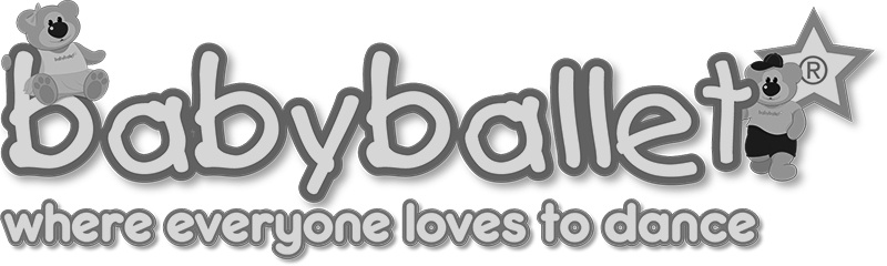 Logo for Babyballet with the tagline 'where everyone loves to dance' in stylized font, featuring a teddy bear and a star.