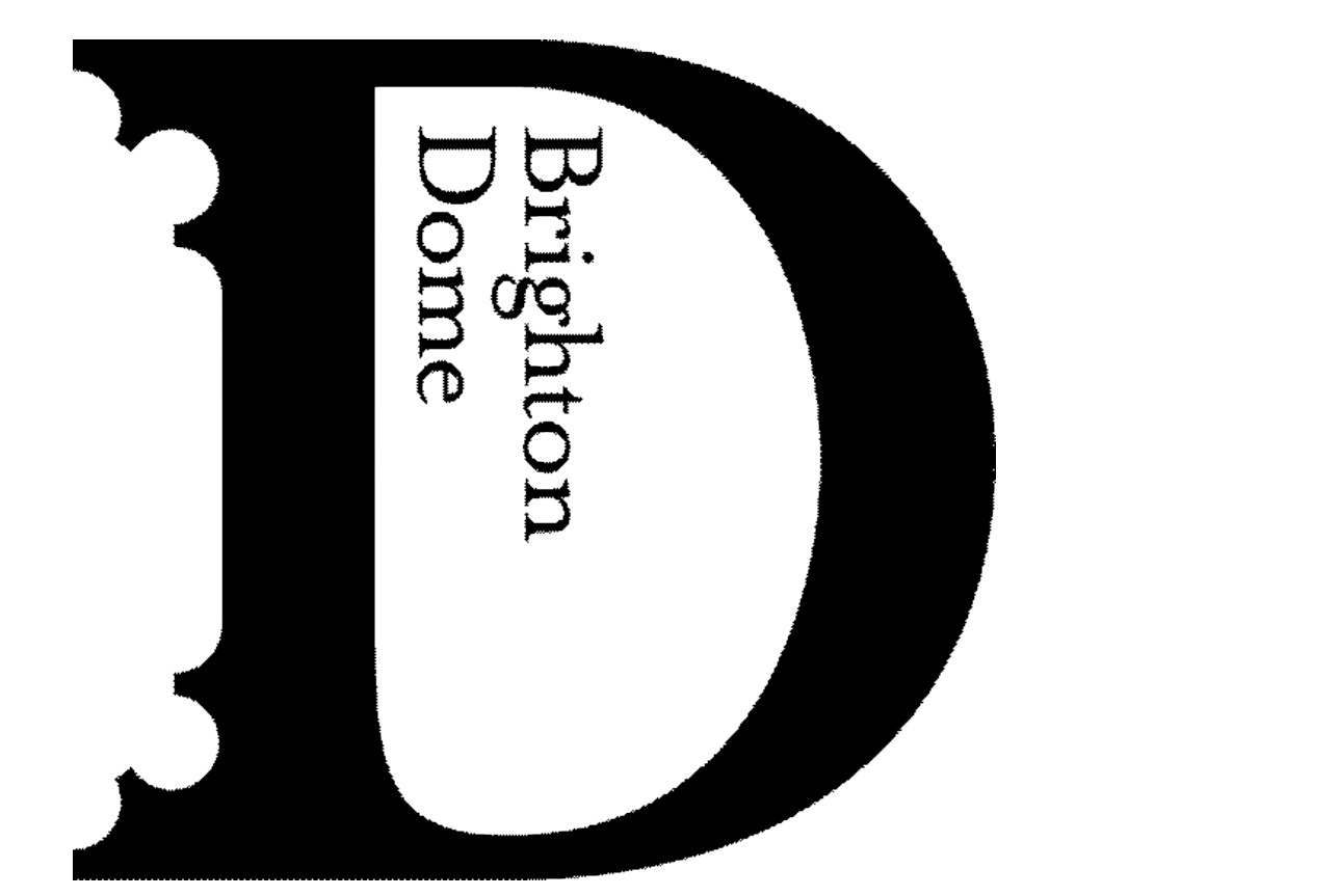 Outline of a D shape with the text 'Brighton' and 'Dome' inside, and a design resembling a crown or cloud on the left side.