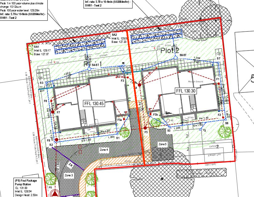 example site drainage plan from construction project in Marlborough Wiltshire by experienced builder