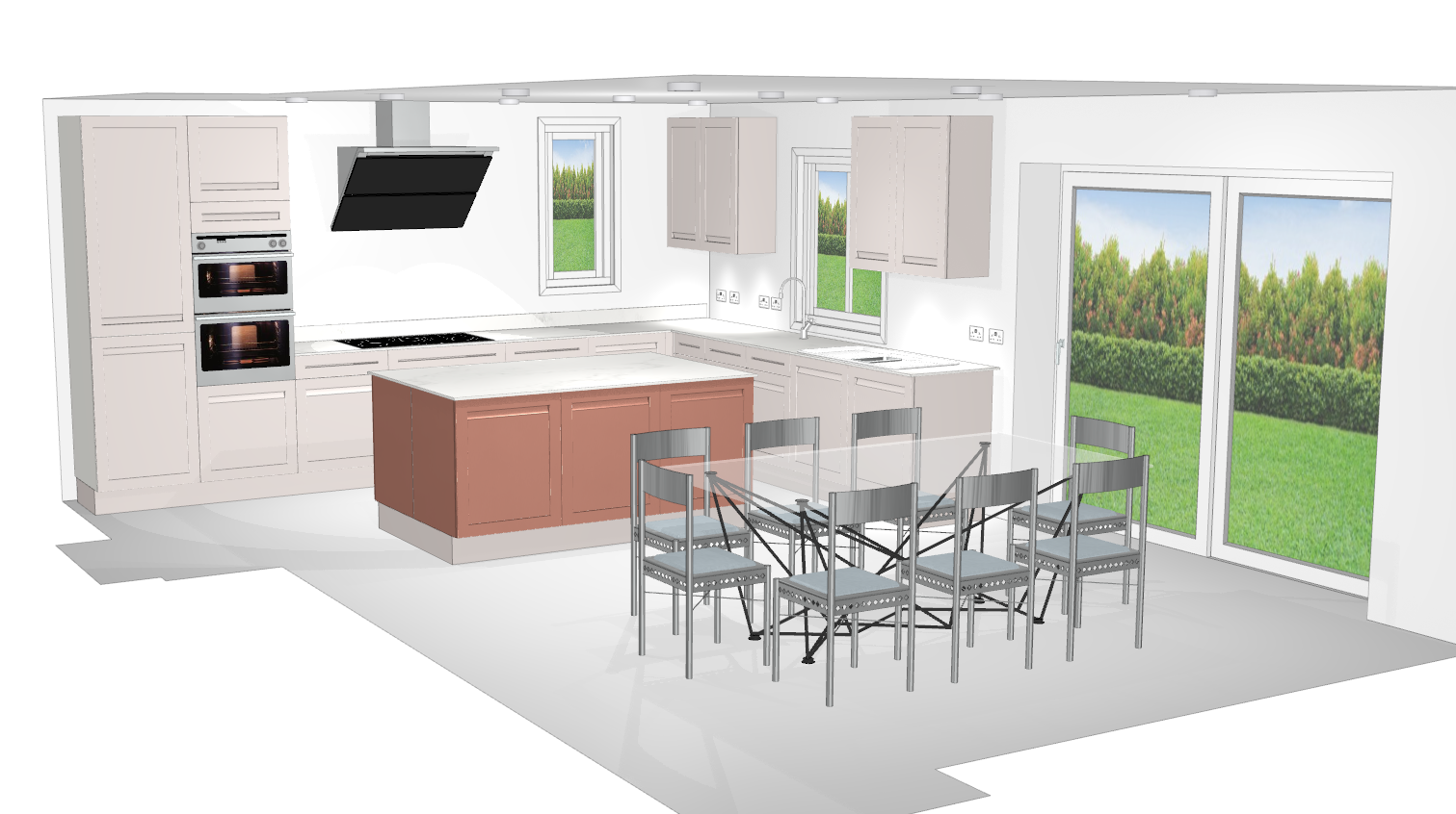 CGI kitchen design visual used for procurement, material planning, and cost planning in residential construction projects by Brunel Court Ltd