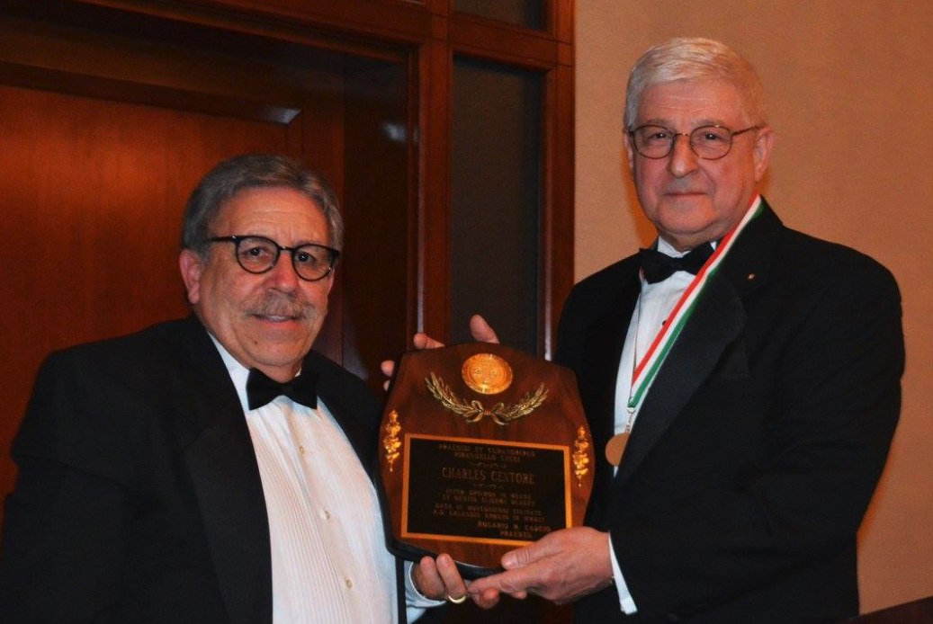 Pirandello Lyceum President Rosario Cascio with Charles Centore, recipient of the High-Tech Entrepreneur Award.