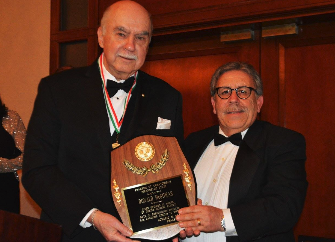 Donald McGowan, recipient of the President's Award, and Pirandello Lyceum President Rosario Cascio.