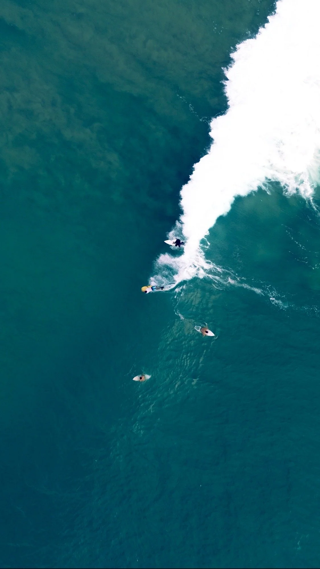 Drone shot of surfers on a wave in Mexico.