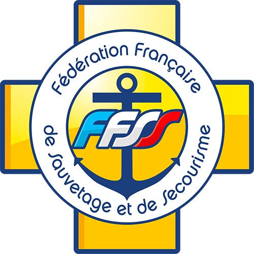 Logo de la Fédération Française de Sauvetage et de Secourisme avec un ancre, un cercle blanc, et une croix bleue et jaune en arrière-plan.