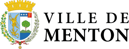 Logo de la ville de Menton avec un écusson armoirie et texte.