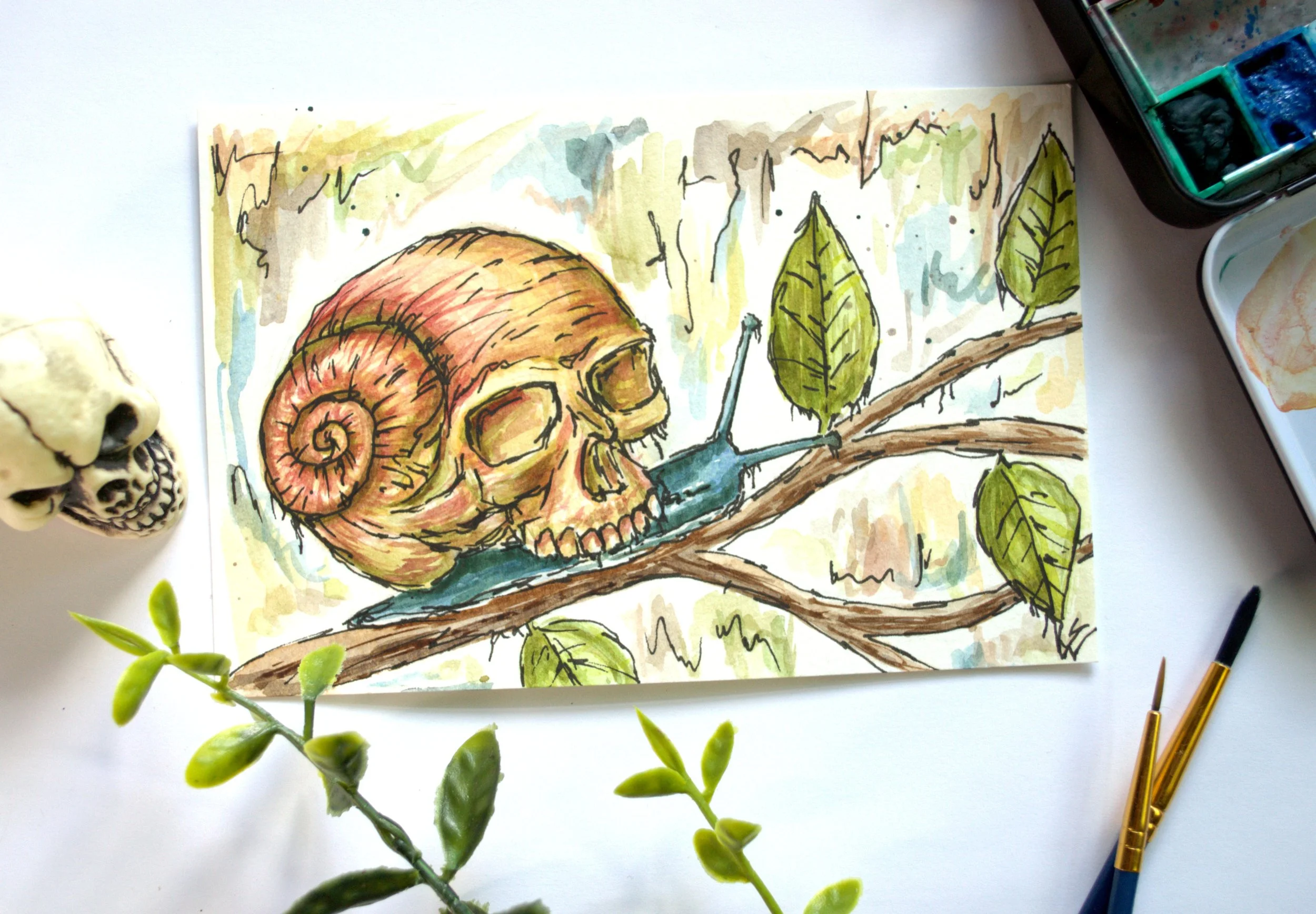 Patience in Death - Skull Snail Original Painting