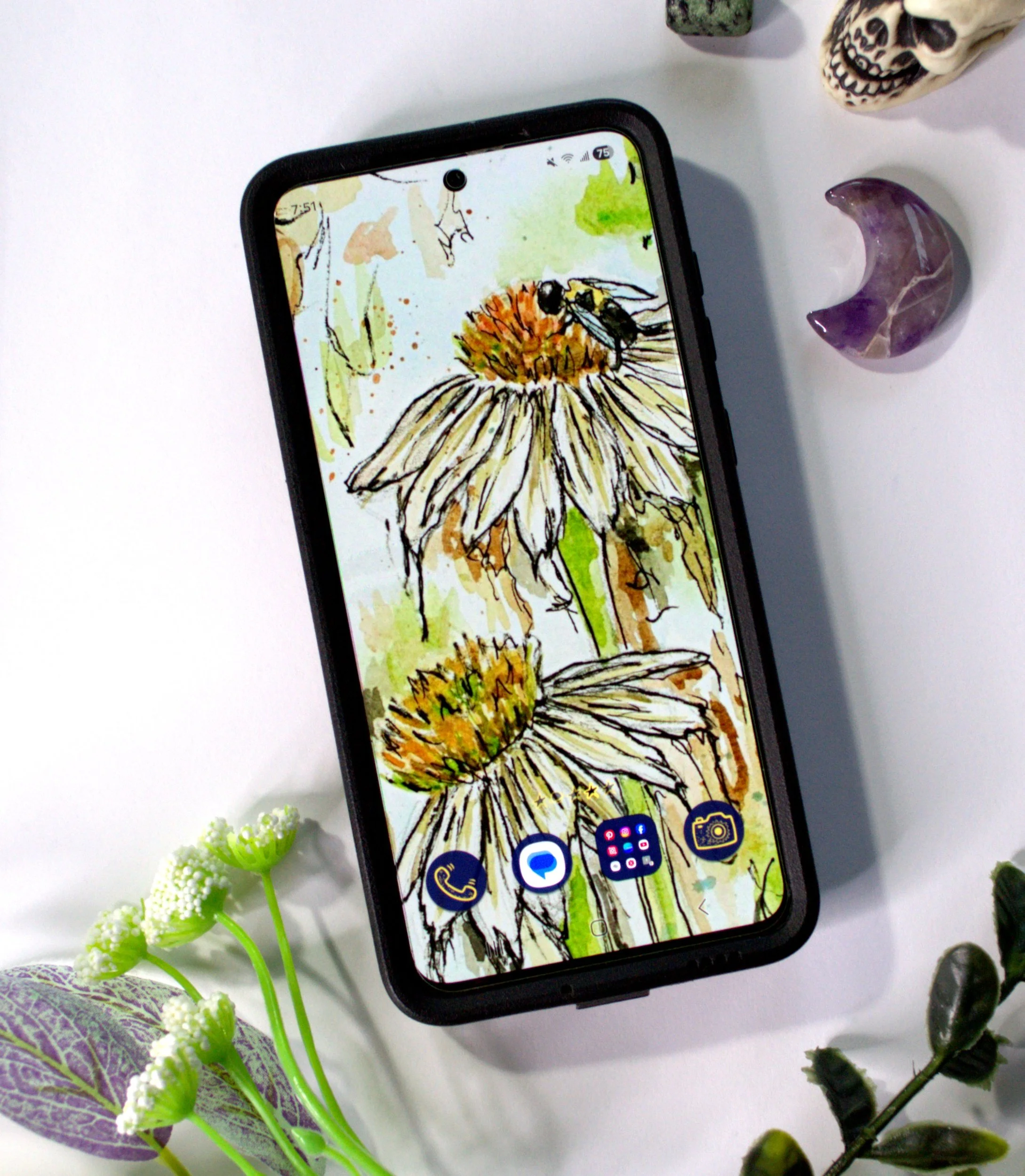 Pollinator Soiree Watercolor Floral Phone Wallpaper